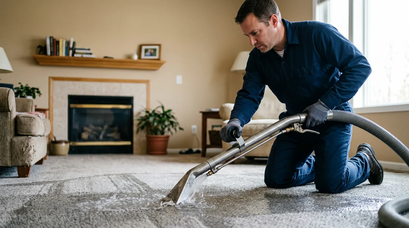 Water damage restoration technician working near Three Rivers, MA